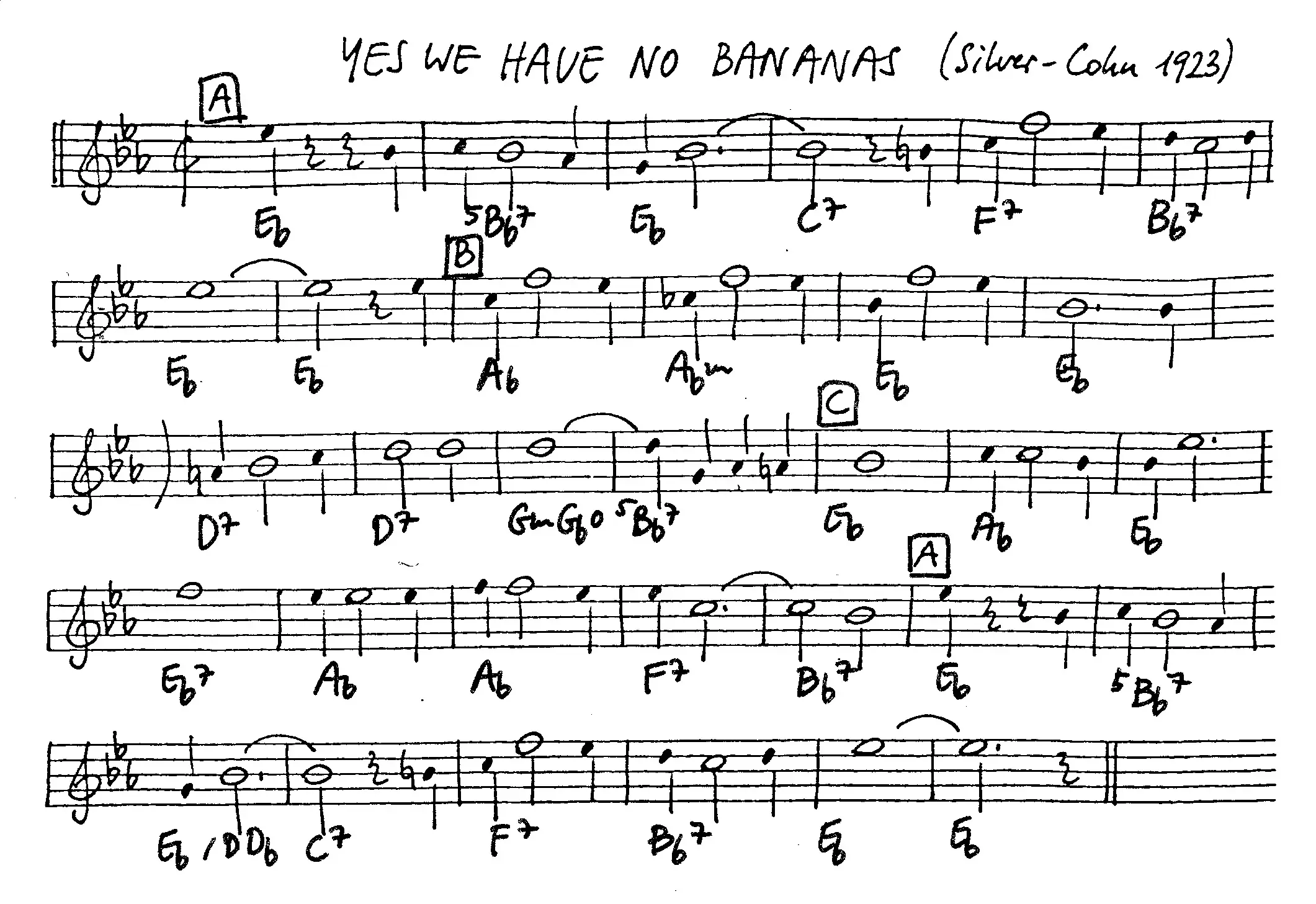 yes we have no bananas free jazz leadsheet - Courtesy of the Jungle Jazz Band